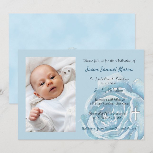 Blue rose sparkle Dedication Invitation (Front/Back)