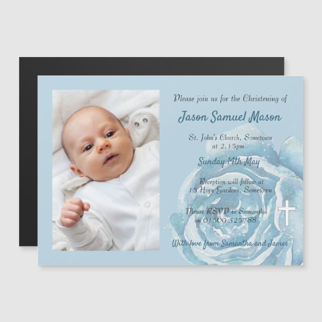 Blue rose sparkle magnetic invitation (Front/Back)
