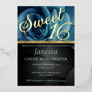 Blue Rose Sweet 16 Invitation Foil Invitation