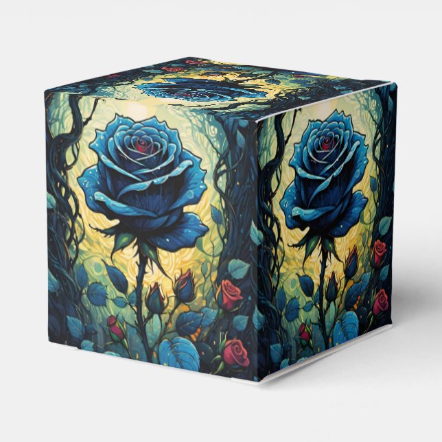Blue Rose Vines 1 Cube Favour Box (Back Side)