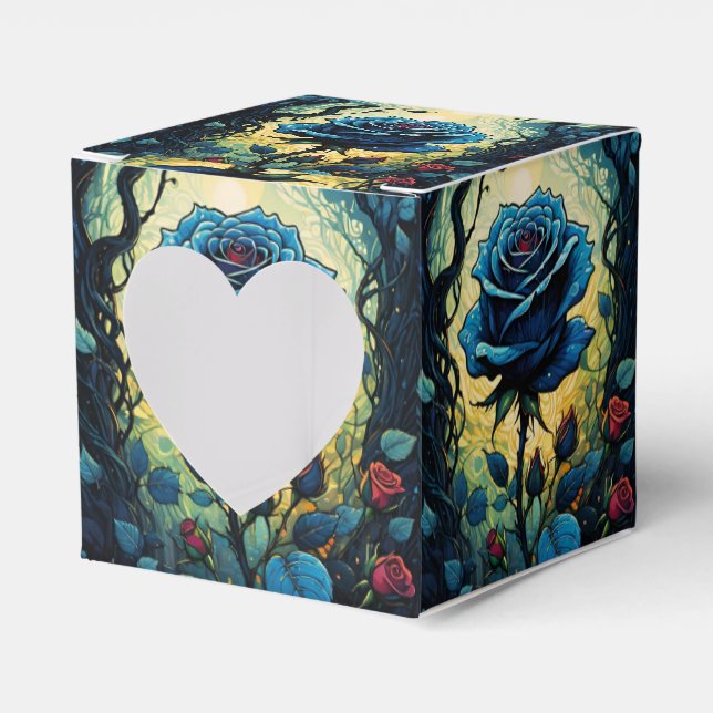 Blue Rose Vines 1 Heart Favour Box (Front Side)