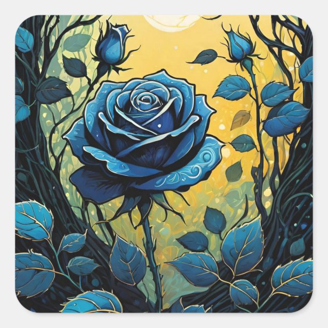 Blue Rose Vines 2  Square Sticker (Front)