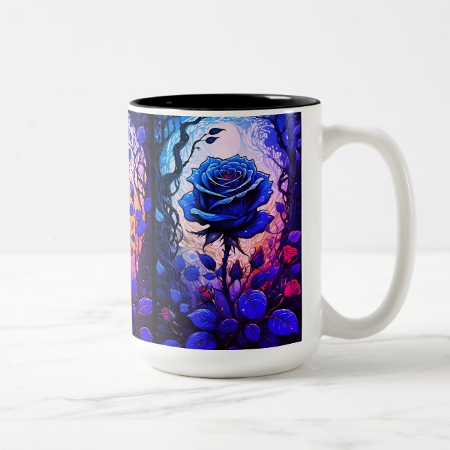 Blue Rose Vines 2 Two-Tone Coffee Mug (Right)