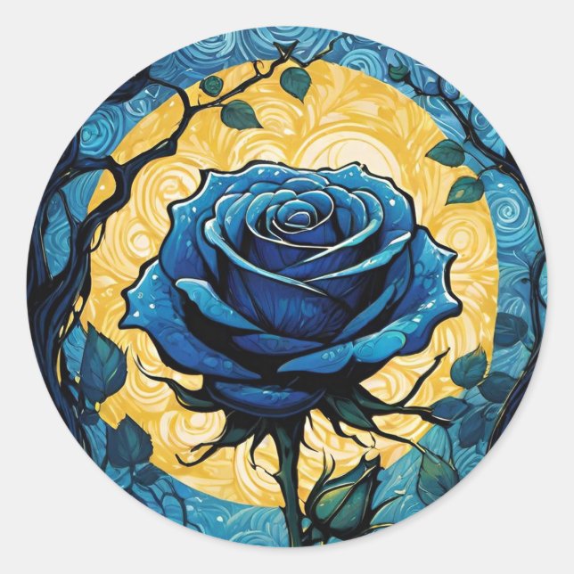 Blue Rose Vines 3   Classic Round Sticker (Front)