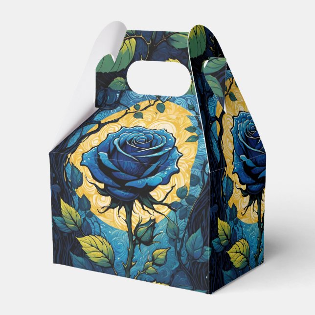 Blue Rose Vines 3 Gable Favour Box (Front Side)