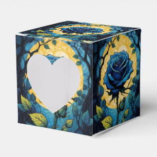 Blue Rose Vines 3 Heart Favour Box