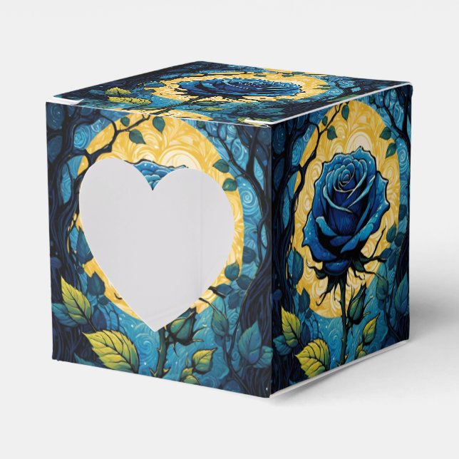 Blue Rose Vines 3 Heart Favour Box (Front Side)