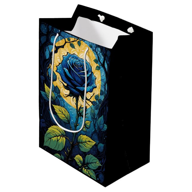 Blue Rose Vines 3 Medium Gift Bag (Front Angled)