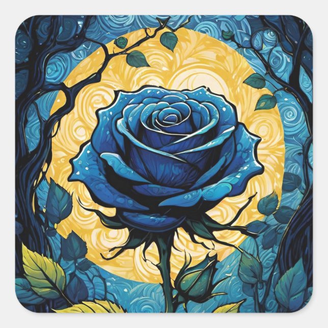Blue Rose Vines 3   Square Sticker (Front)