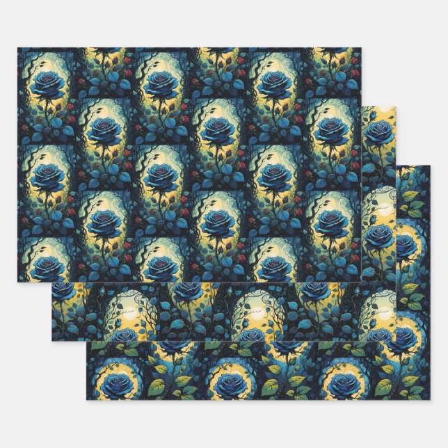 Blue Rose Vines Collection Wrapping Paper Sheet (Set)