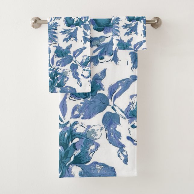 Blue Rose Vintage Floral Bath Towel Set (Insitu)