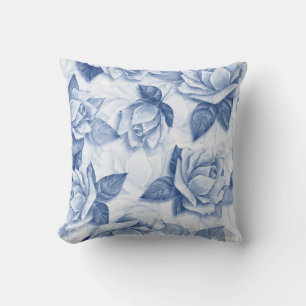 Blue Rose Watercolor - Elegant Floral Decor Cushion