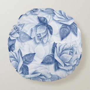 Blue Rose Watercolor - Elegant Floral Decor Round Cushion