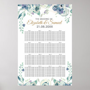 Blue Rose Watercolor Floral Wedding Seating Chart