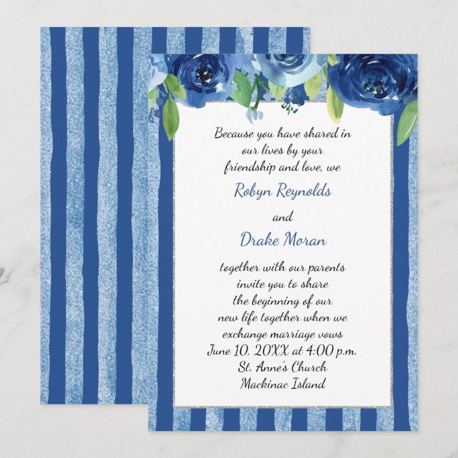 Blue Rose Wedding Invitation (Front/Back)