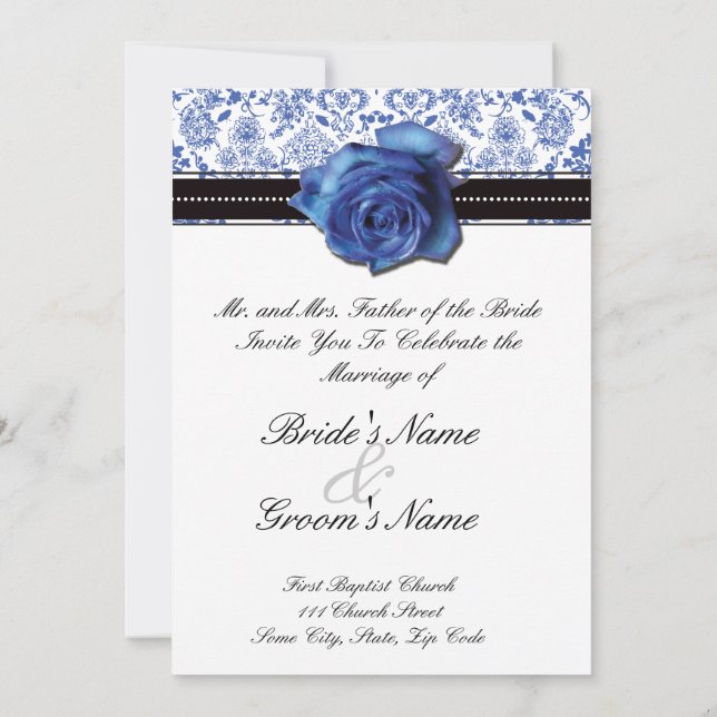 Blue Rose Wedding Invitation (Back)