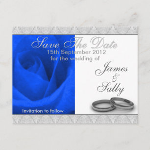 Blue Rose & Wedding Rings Save The Date Card