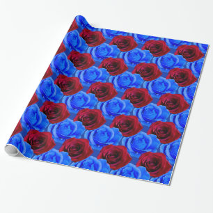 Blue Rose Wrapping Paper Romantic Rose Paper