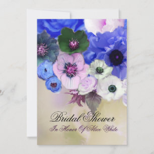 BLUE ROSES AND ANEMONE FLOWERS BRIDAL SHOWER INVITATION