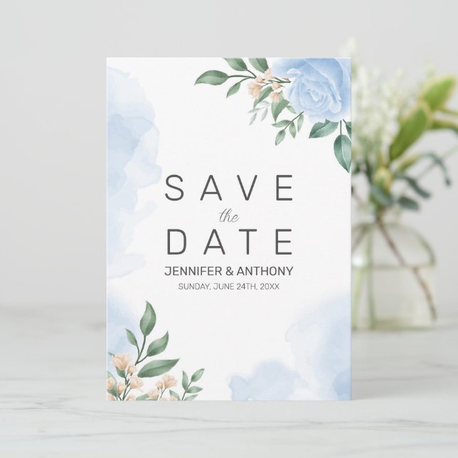 Blue Roses and Buds  Save The Date (Standing Front)