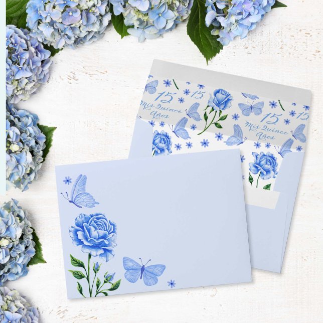 Blue Roses and Butterflies Quinceañera Birthday Envelope (Blue Roses and Butterflies Quinceañera Birthday Envelope)