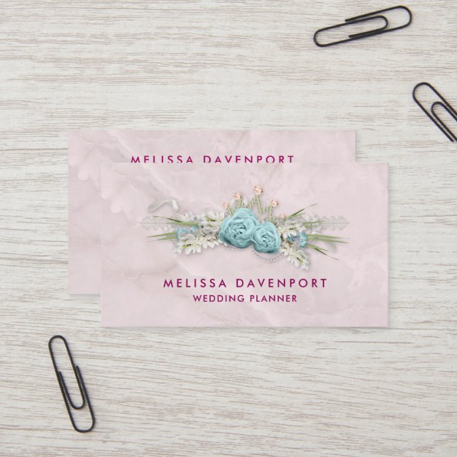 Blue Roses and Crown Floral Bouquet Business Card (Front/Back In Situ)