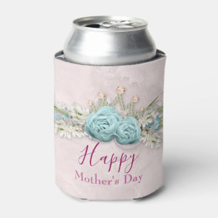 Blue Roses and Crown Floral Bouquet Mother's Day Can Cooler