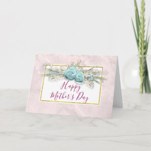 Blue Roses and Crown Floral Bouquet Mother's Day Card