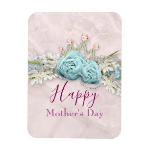 Blue Roses and Crown Floral Bouquet Mother's Day Magnet
