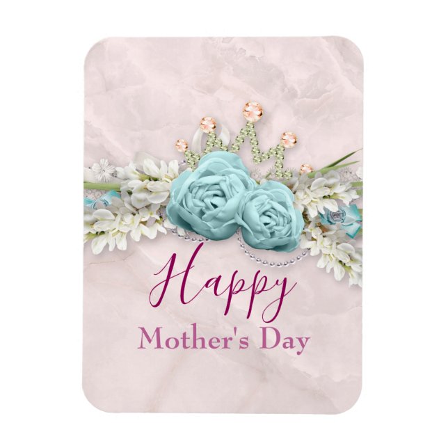 Blue Roses and Crown Floral Bouquet Mother's Day Magnet (Vertical)