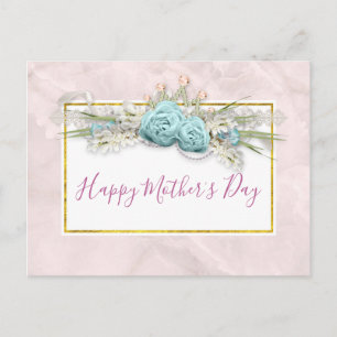Blue Roses and Crown Floral Bouquet Mother's Day Postcard