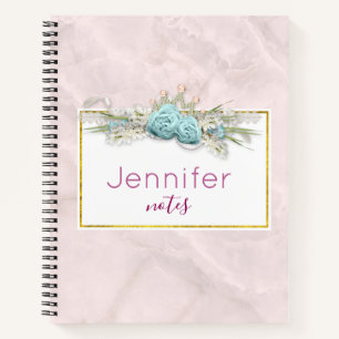 Blue Roses and Crown Floral Bouquet Notebook