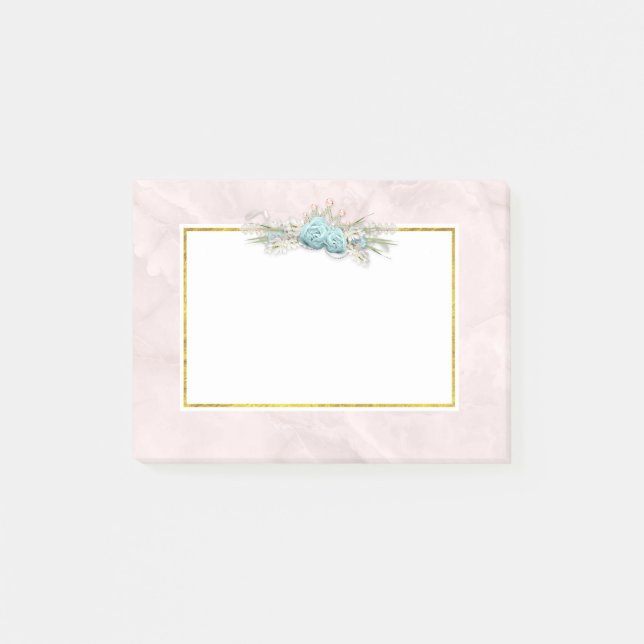 Blue Roses and Crown Floral Bouquet Post-it Notes (Front)