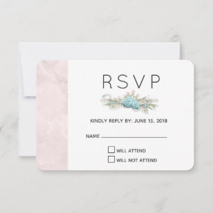 Blue Roses and Crown Floral Bouquet Wedding RSVP Card
