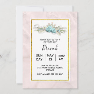 Blue Roses and Crown Floral Mother's Day Brunch Invitation