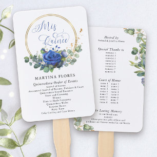 Blue Roses and Eucalyptus Order of Events Hand Fan