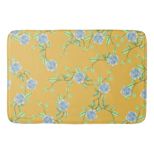 Blue Roses and Green Vines Custom Bath Mat