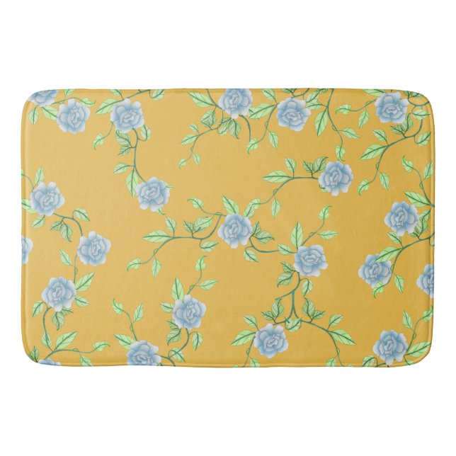 Blue Roses and Green Vines Custom Bath Mat (Front)