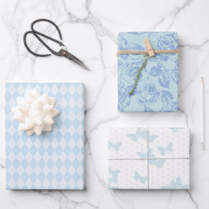 Blue Roses and Harlequin and Butterfly Gift Wrap