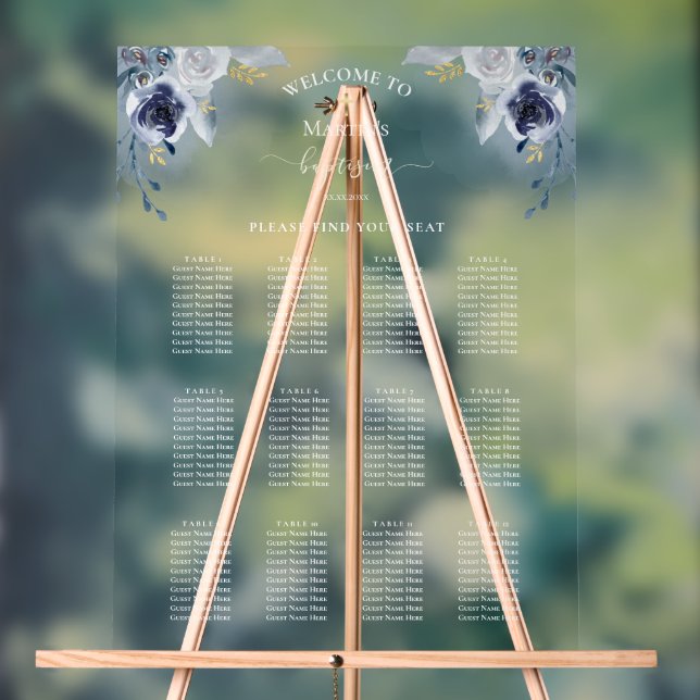 blue roses Baptism seating chart (Neutral)