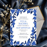 Blue Roses Bat Bar Mitzvah Modern Girl Custom  Invitation<br><div class="desc">Perfect card to announce a bat mitzvah, bar mitzvah or other Jewish celebration! Hand made art for you! FULLY CUSTOMIZABLE! Click on “Personalise” above to edit the text. Click "edit using design tool" to adjust the fonts, colours and placements and to delete the back side colour if you prefer. Also...</div>