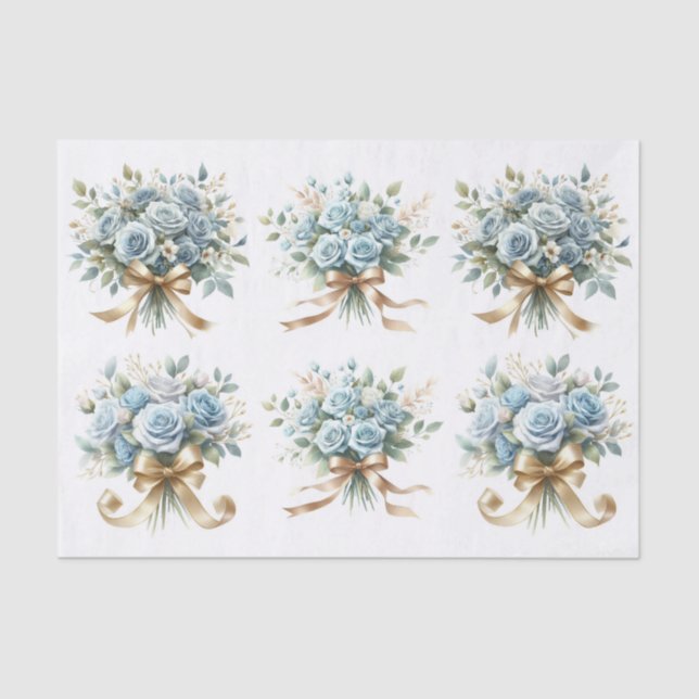 Blue Roses Bouquet Clipart Ephemera Decoupage Tissue Paper (Front)