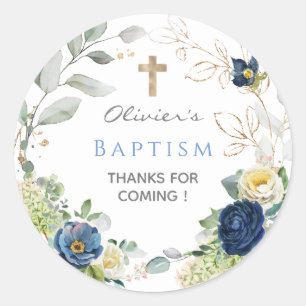 Blue Roses Boy Baptism Favour Tags