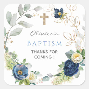 blue Roses Boy Baptism Stickers & Labels