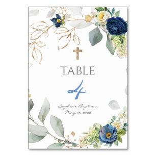 Blue roses boy Baptism Table Number