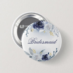 blue roses bridesmaid 6 cm round badge