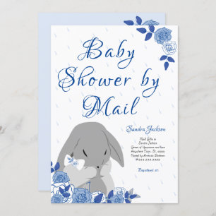 Blue Roses Bunny Rabbit Boy Baby Shower Invitation