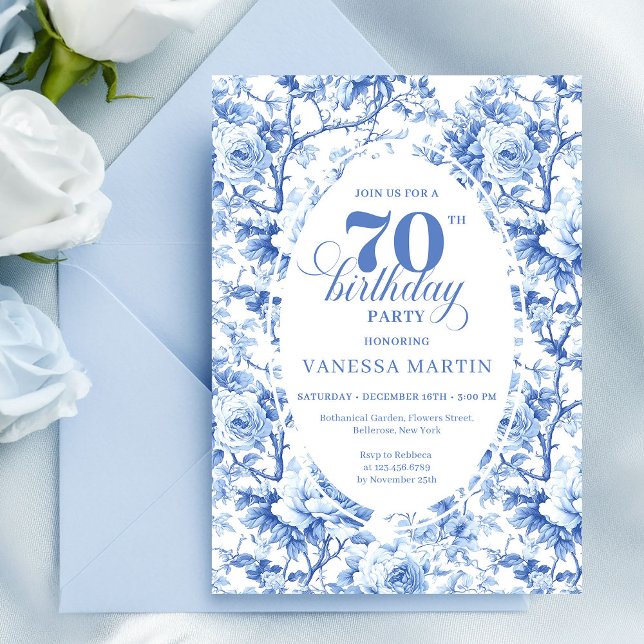 Blue Roses Classic 70th Birthday Invitation (Blue Roses Classic 70th Birthday Invitation)