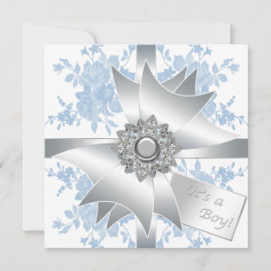 Blue Roses Classy Bow Gift Boy Shower Invitation