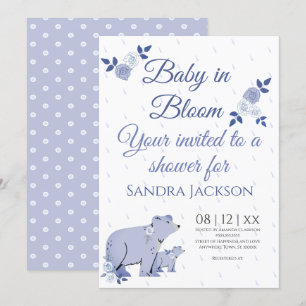 Blue Roses Cute Momma Bear Boy Baby Shower Invitat Invitation